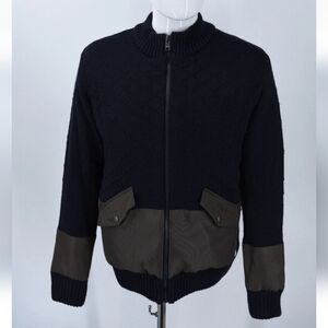 American Stitch Diamond Knit Full Zip Bomber Quilted Lining Sweater Jacket Sz L